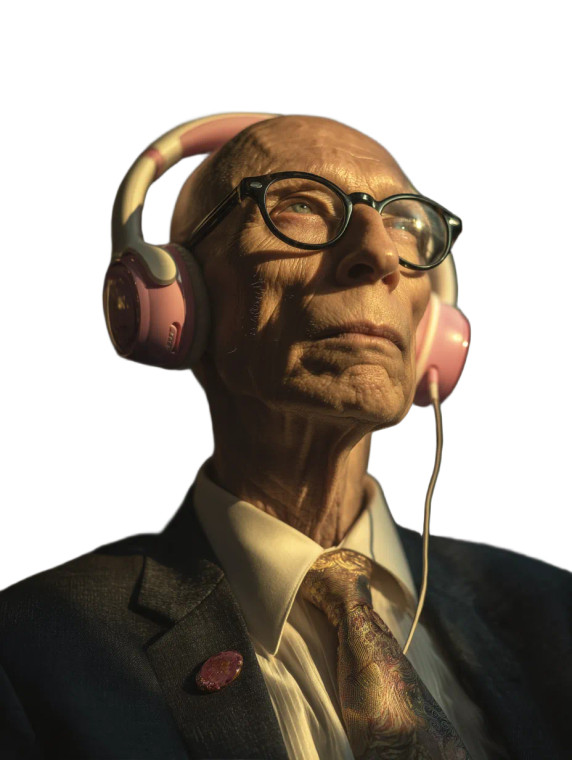 Elderly Man With Headphones Vinyl Car Decal Sticker – Waterproof & UV-Resistant 8"