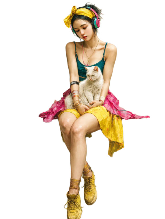 Girl With Cats Vinyl Car Decal Sticker – Waterproof & UV-Resistant 8"