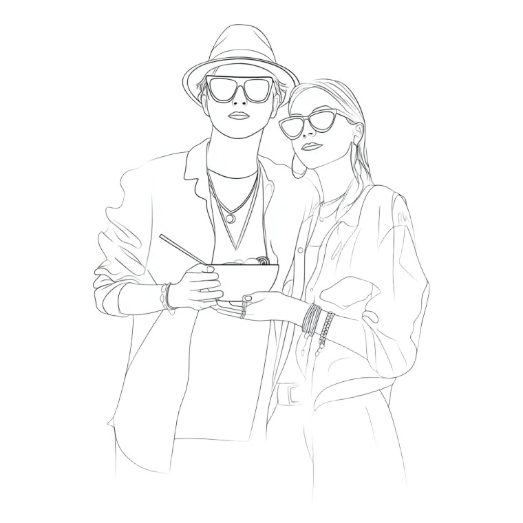 Festival Couple Illustration Vinyl Car Decal Sticker – Waterproof & UV-Resistant 8"