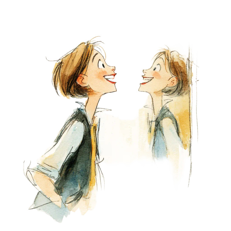 Cheerful Girl Mirror Vinyl Car Decal Sticker – Waterproof & UV-Resistant 8"