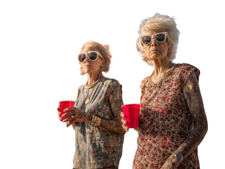 Old Ladies Drinking Vinyl Car Decal Sticker – Waterproof & UV-Resistant 8"