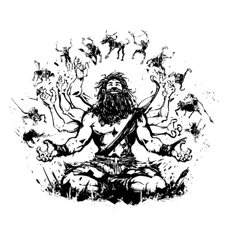 Meditating Cave Man Vinyl Car Decal Sticker – Waterproof & UV-Resistant 8"
