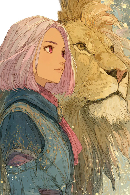 Pink-Haired Female And Lion Vinyl Car Decal Sticker – Waterproof & UV-Resistant 8"