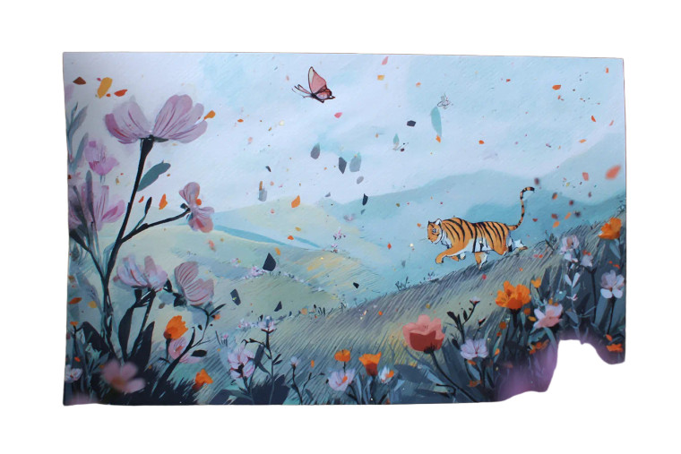 Tiger Chasing Butterfly Vinyl Car Decal Sticker – Waterproof & UV-Resistant 8"