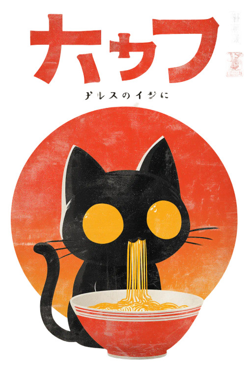 Black Cat Eating Ramen V2 Vinyl Car Decal Sticker – Waterproof & UV-Resistant 8"