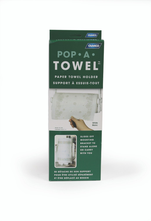 Camco Pop-A-Towel | Holds Single Roll, Under Cabinet Mount, White Plastic