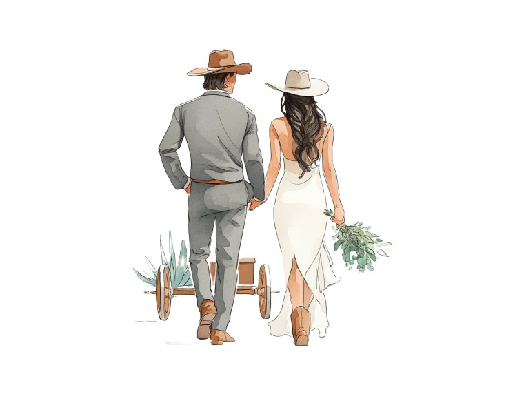 Western Couple Wedding Vinyl Car Decal Sticker – Waterproof & UV-Resistant 8"
