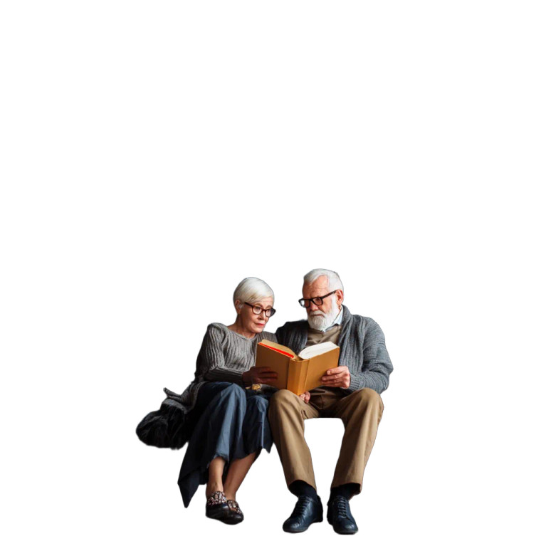 Elderly Couple Reading V2 Vinyl Car Decal Sticker – Waterproof & UV-Resistant 8"