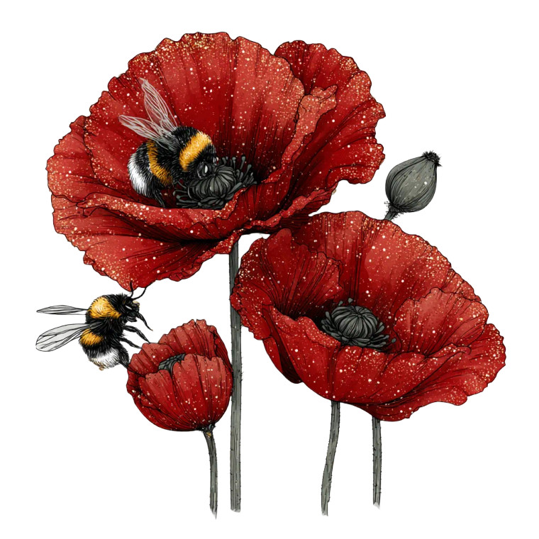 Bumblebees On Poppies Vinyl Car Decal Sticker – Waterproof & UV-Resistant 8"