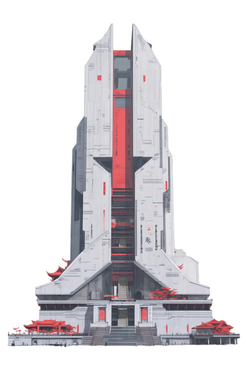 Futuristic Chinese Building Vinyl Car Decal Sticker – Waterproof & UV-Resistant 8"