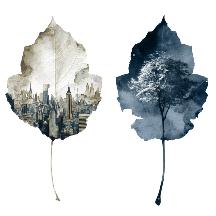 Cityscape Leaves Vinyl Car Decal Sticker – Waterproof & UV-Resistant 8"