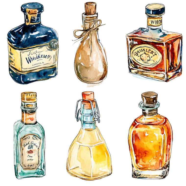 Whiskey Bottles Art Vinyl Car Decal Sticker – Waterproof & UV-Resistant 8"