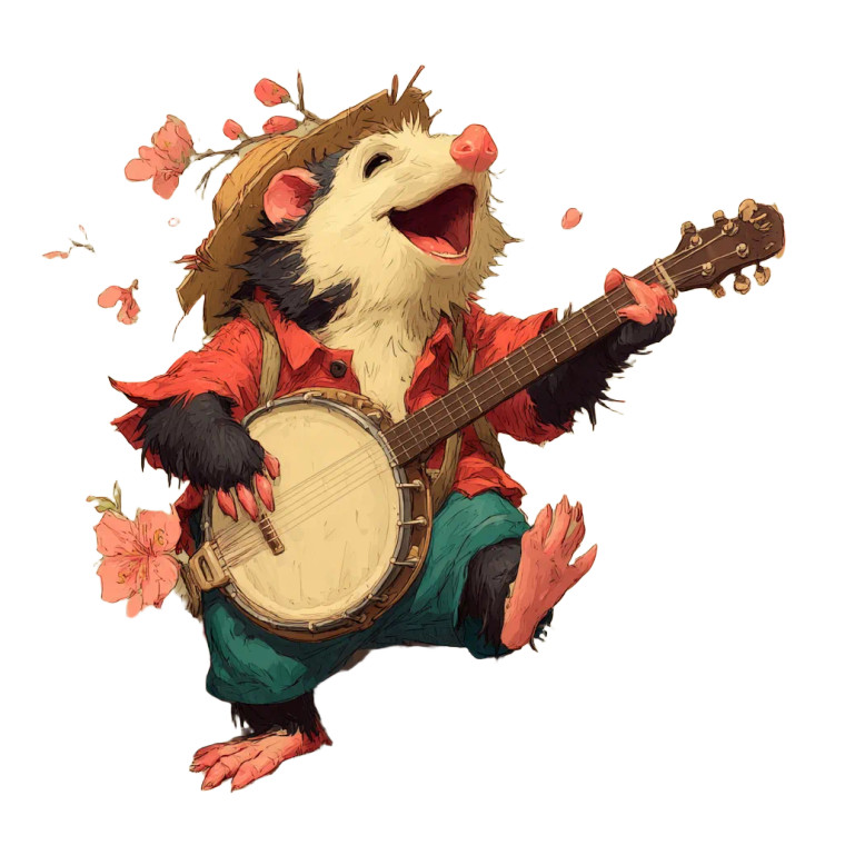 Banjo Playing Possum Vinyl Car Decal Sticker – Waterproof & UV-Resistant 8"