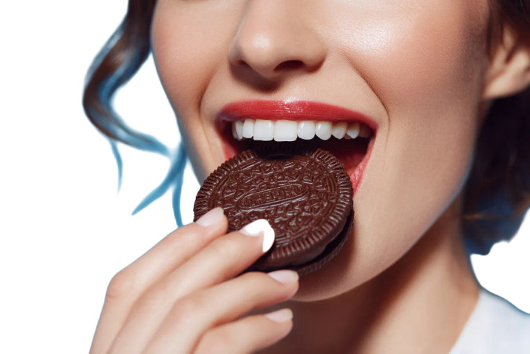 Woman Eating Biscuit Vinyl Car Decal Sticker – Waterproof & UV-Resistant 8"