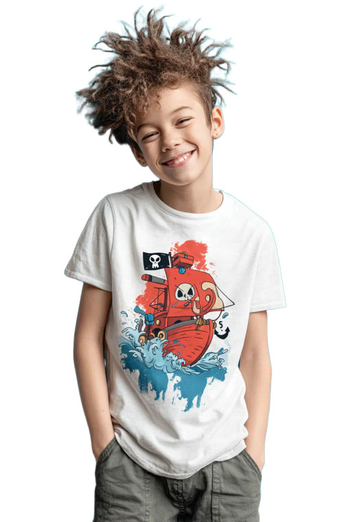 Smiling Boy Pirate Shirt Vinyl Car Decal Sticker – Waterproof & UV-Resistant 8"