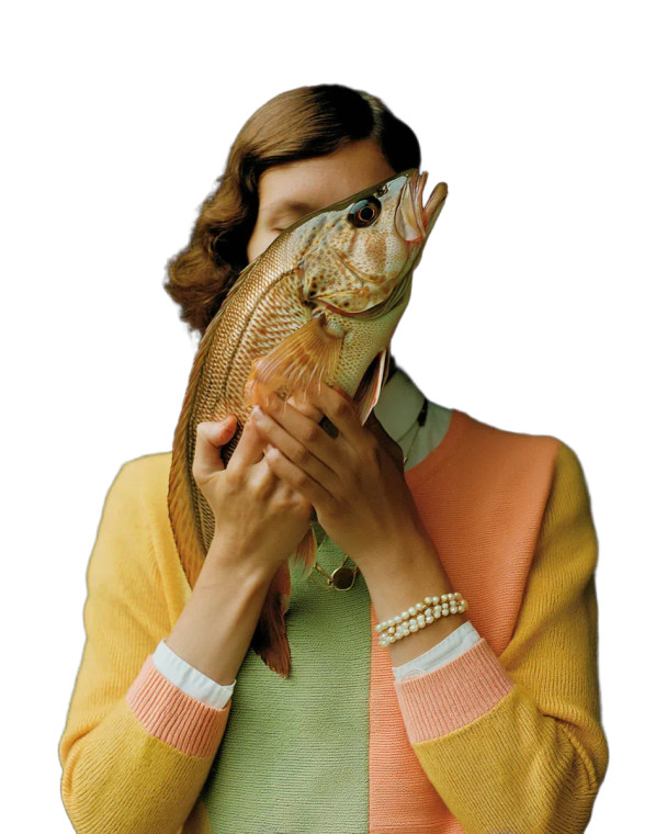 Fish-Covered Woman Vinyl Car Decal Sticker – Waterproof & UV-Resistant 8"