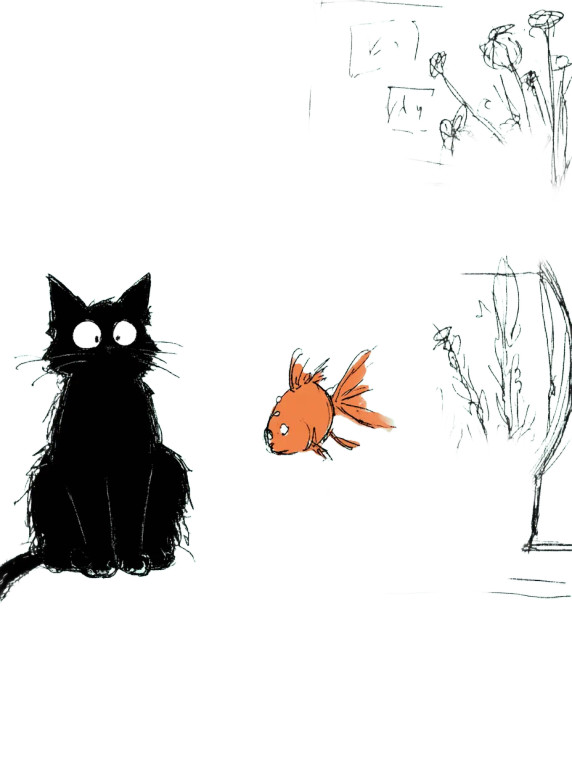 Curious Goldfish And Cat Vinyl Car Decal Sticker – Waterproof & UV-Resistant 8"