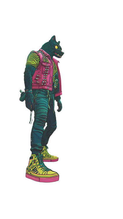 Punk Feline Humanoid Vinyl Car Decal Sticker – Waterproof & UV-Resistant 8"