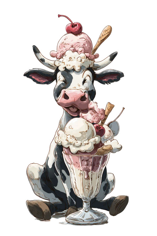 Cow Eating Sundae Vinyl Car Decal Sticker – Waterproof & UV-Resistant 8"
