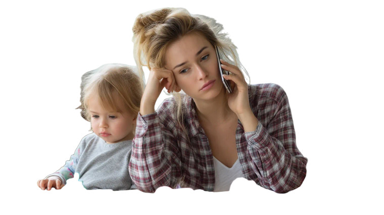 Exasperated Young Mother Vinyl Car Decal Sticker – Waterproof & UV-Resistant 8"