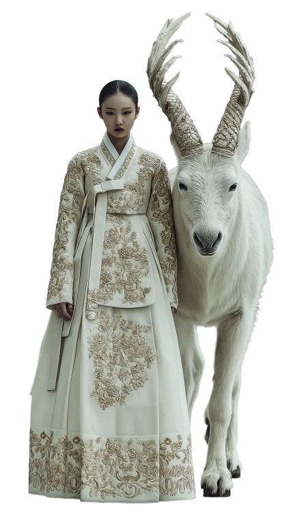 Elegant Hanbok Stag Vinyl Car Decal Sticker – Waterproof & UV-Resistant 8"
