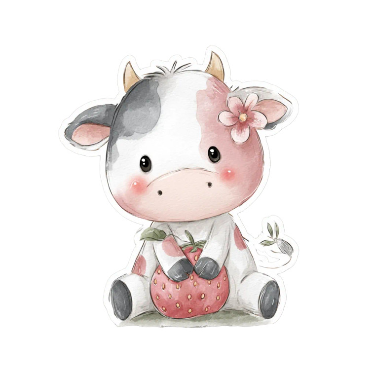 Strawberry Cow Sticker Vinyl Car Decal Sticker – Waterproof & UV-Resistant 8"