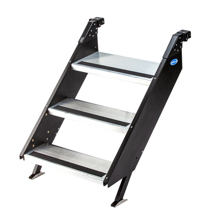Stable Lightweight Aluminum Entry Steps | 3 Step | 500lb Capacity | Adjustable Feet | Quick Release | 27-1/2" Height