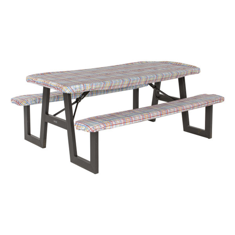 Waterproof Plaid Tablecloth Set | Fits Picnic Table & Bench | 78" x 37-1/2" Table & 78" x 15-1/2" Bench | Poly Vinyl