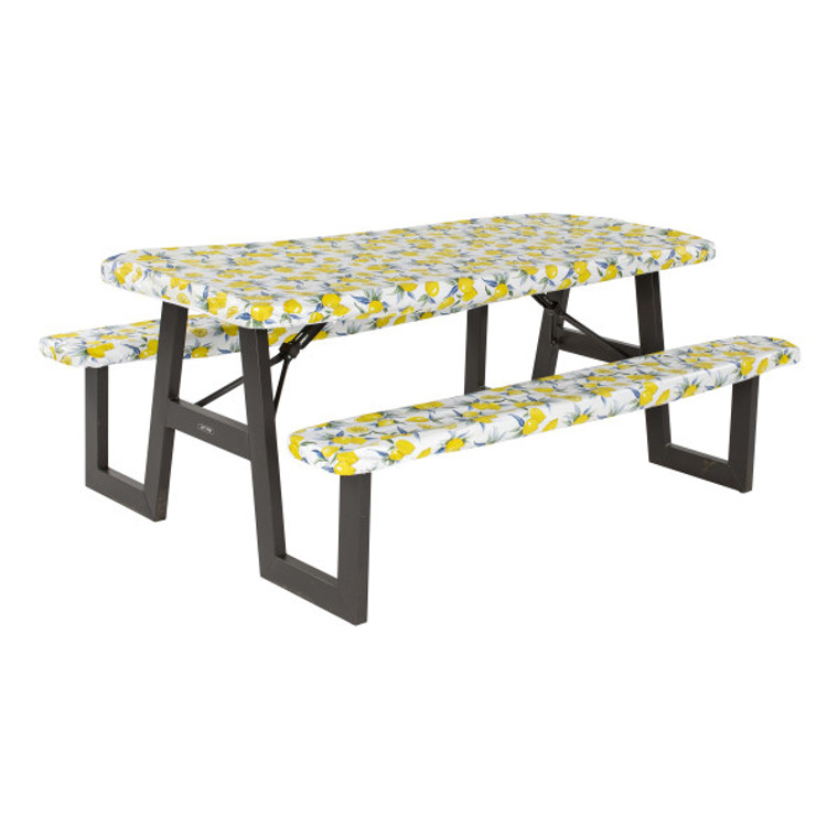 Lippert Lemon Toss Tablecloth | Waterproof & Stain Resistant | Fits Standard 78'' Table & Bench | Rectangular Yellow Design