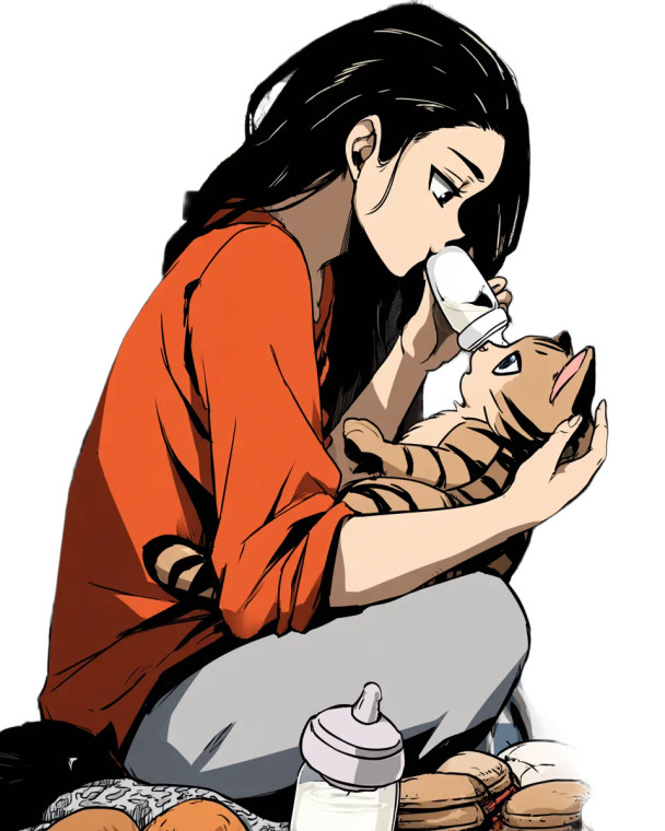 Woman Feeding Kitten Vinyl Car Decal Sticker – Waterproof & UV-Resistant 8"