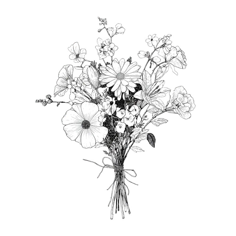 Floral Bouquet Drawing Vinyl Car Decal Sticker – Waterproof & UV-Resistant 8"