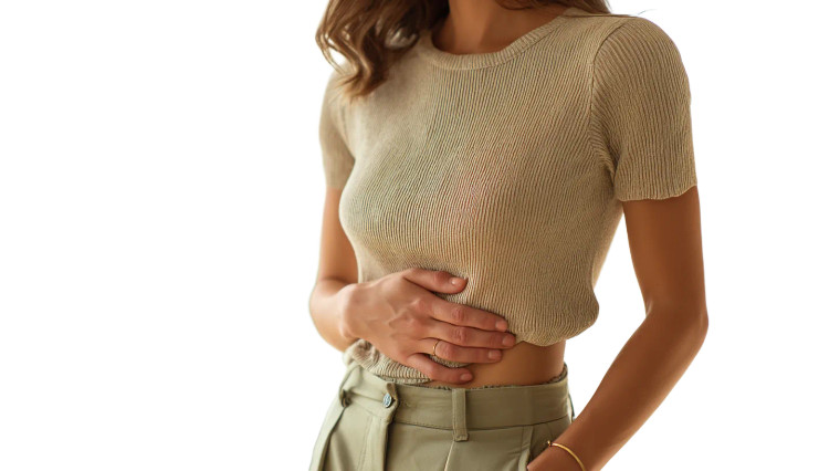 Woman Holding Stomach Vinyl Car Decal Sticker – Waterproof & UV-Resistant 8"