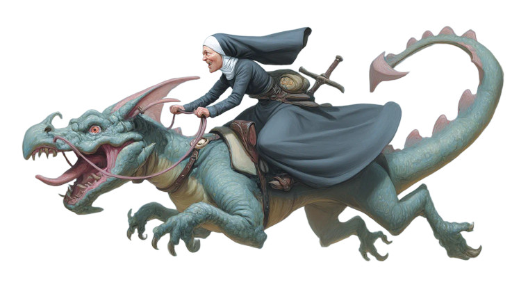 Dragon Riding Nun Vinyl Car Decal Sticker – Waterproof & UV-Resistant 8"