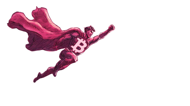 Flying Bitcoin Superhero Vinyl Car Decal Sticker – Waterproof & UV-Resistant 8"