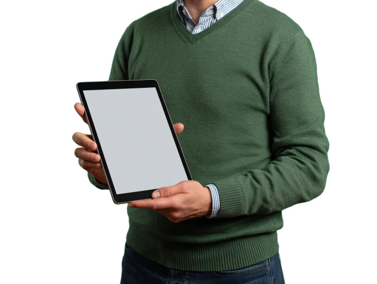 Man Holding Tablet Vinyl Car Decal Sticker – Waterproof & UV-Resistant 8"