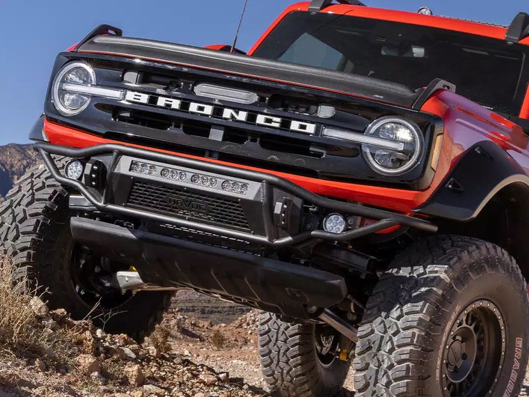 2021-2023 Ford Bronco Baja-Style Bumper | 1-Piece Design, Shackle Mounts, Light Bar Mount, Easy Installation