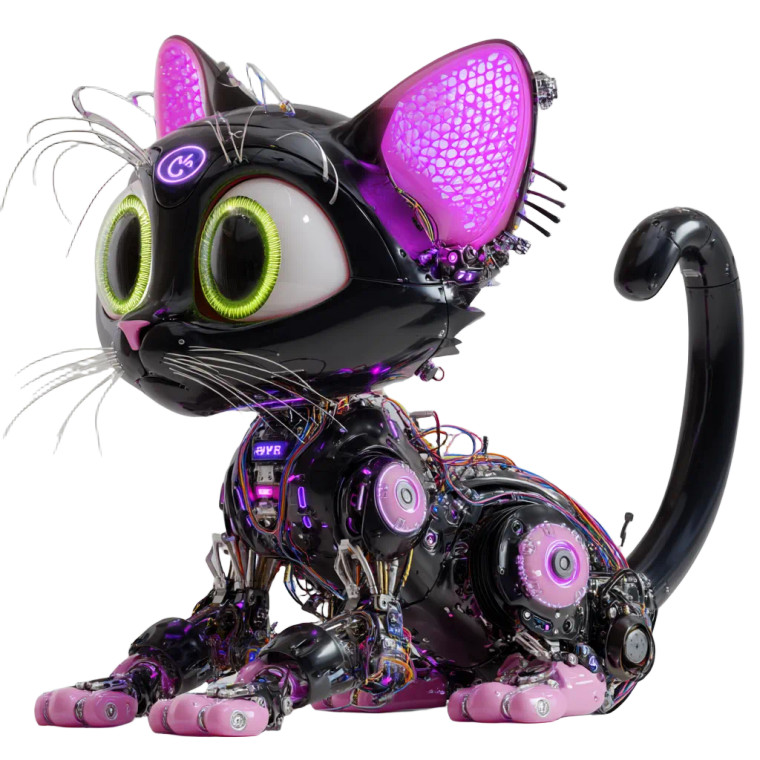 Cyberpunk Robot Kitten Vinyl Car Decal Sticker – Waterproof & UV-Resistant 8"