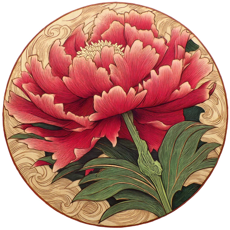 Woodcut Peony V3 Vinyl Car Decal Sticker – Waterproof & UV-Resistant 8"