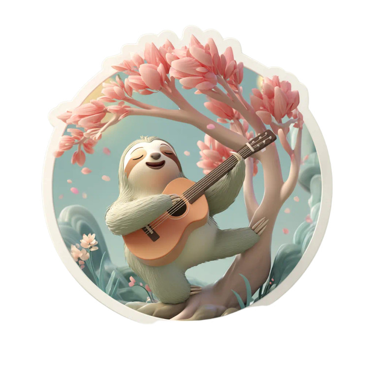 Happy Sloth Guitarist Vinyl Car Decal Sticker – Waterproof & UV-Resistant 8"