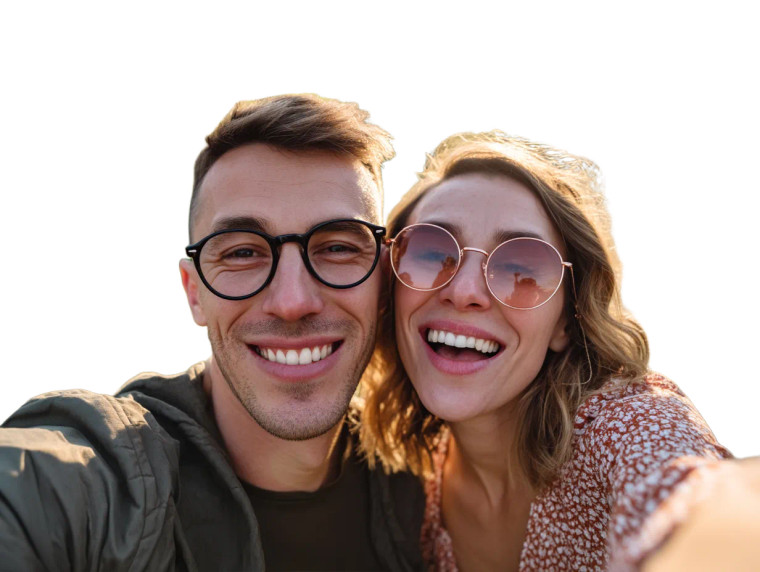 Joyful Couple Smiling Vinyl Car Decal Sticker – Waterproof & UV-Resistant 8"