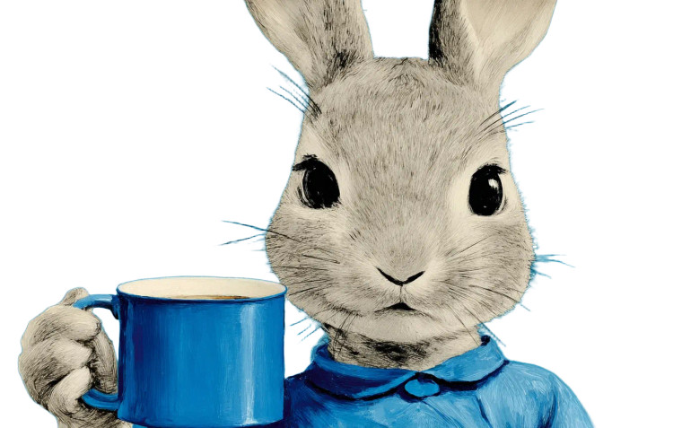 Surrealist Rabbit Coffee Vinyl Car Decal Sticker – Waterproof & UV-Resistant 8"
