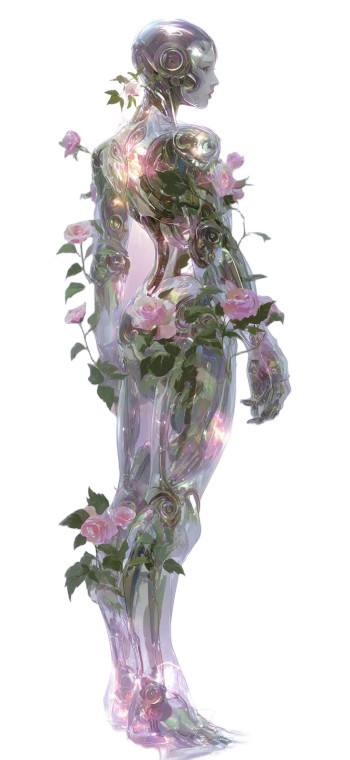 Floral Robotic Figure Vinyl Car Decal Sticker – Waterproof & UV-Resistant 8"