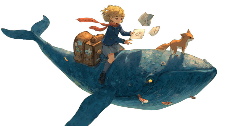 Postal Girl & Whale Vinyl Car Decal Sticker – Waterproof & UV-Resistant 8"