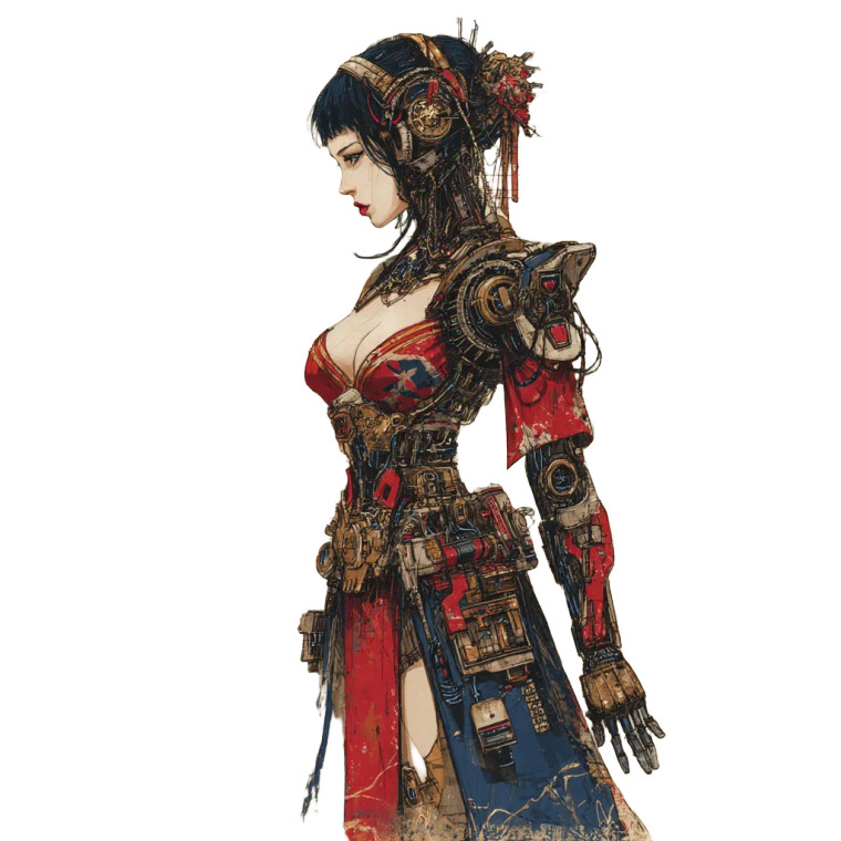 Steampunk Geisha Robot Vinyl Car Decal Sticker – Waterproof & UV-Resistant 8"