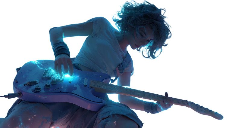 Cyberpunk Guitarist Vinyl Car Decal Sticker – Waterproof & UV-Resistant 8"