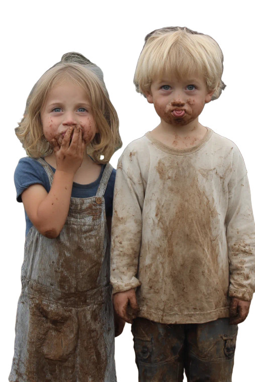 Kids Eating Mud Vinyl Car Decal Sticker – Waterproof & UV-Resistant 8"