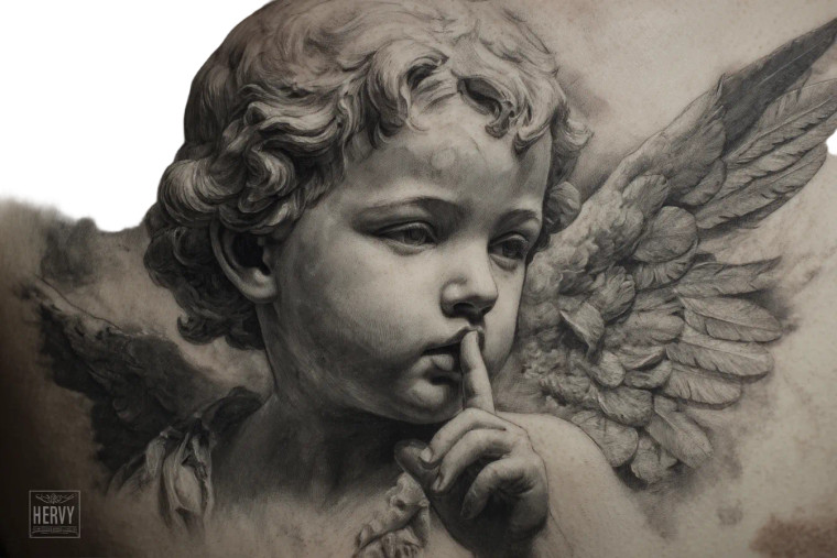Cherub Shhh Tattoo Vinyl Car Decal Sticker – Waterproof & UV-Resistant 8"