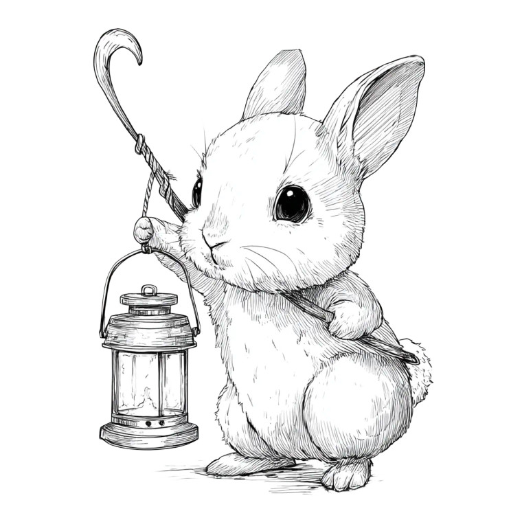 Rabbit With Lantern Vinyl Car Decal Sticker – Waterproof & UV-Resistant 8"
