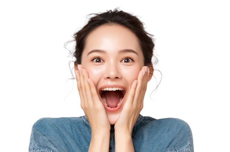 Excited Asian Woman Vinyl Car Decal Sticker – Waterproof & UV-Resistant 8"