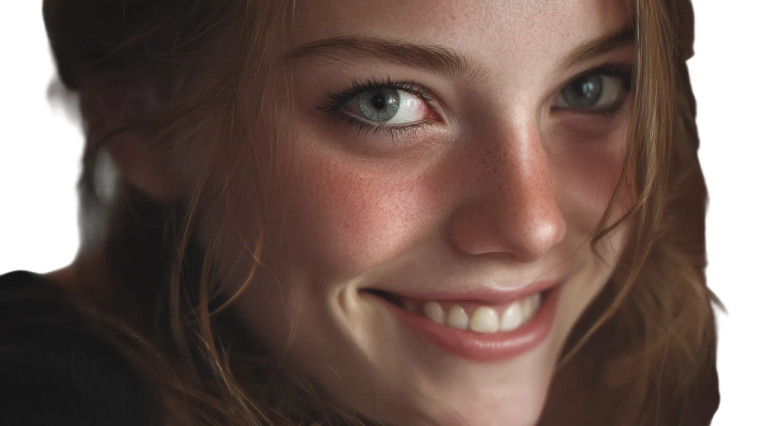 Smiling Young Woman V23 Vinyl Car Decal Sticker – Waterproof & UV-Resistant 8"